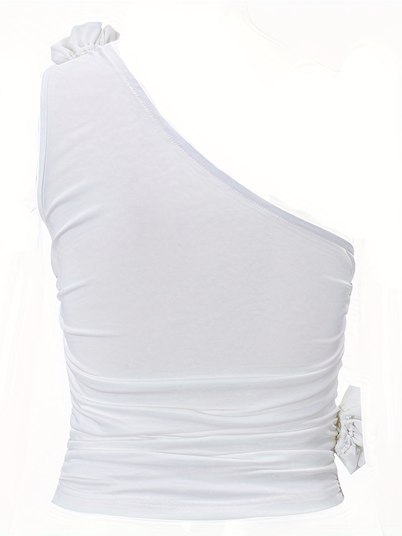 Ruched Asymmetrical One Shoulder Tank Top, Sexy Slim Sleeveless Top For