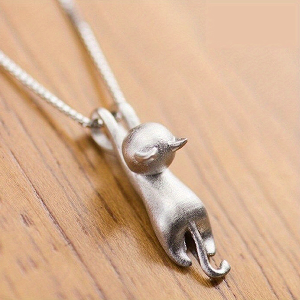Silver Plated Cute Cat Pendant Necklace Clavicle Women Simple Chain Jewelry