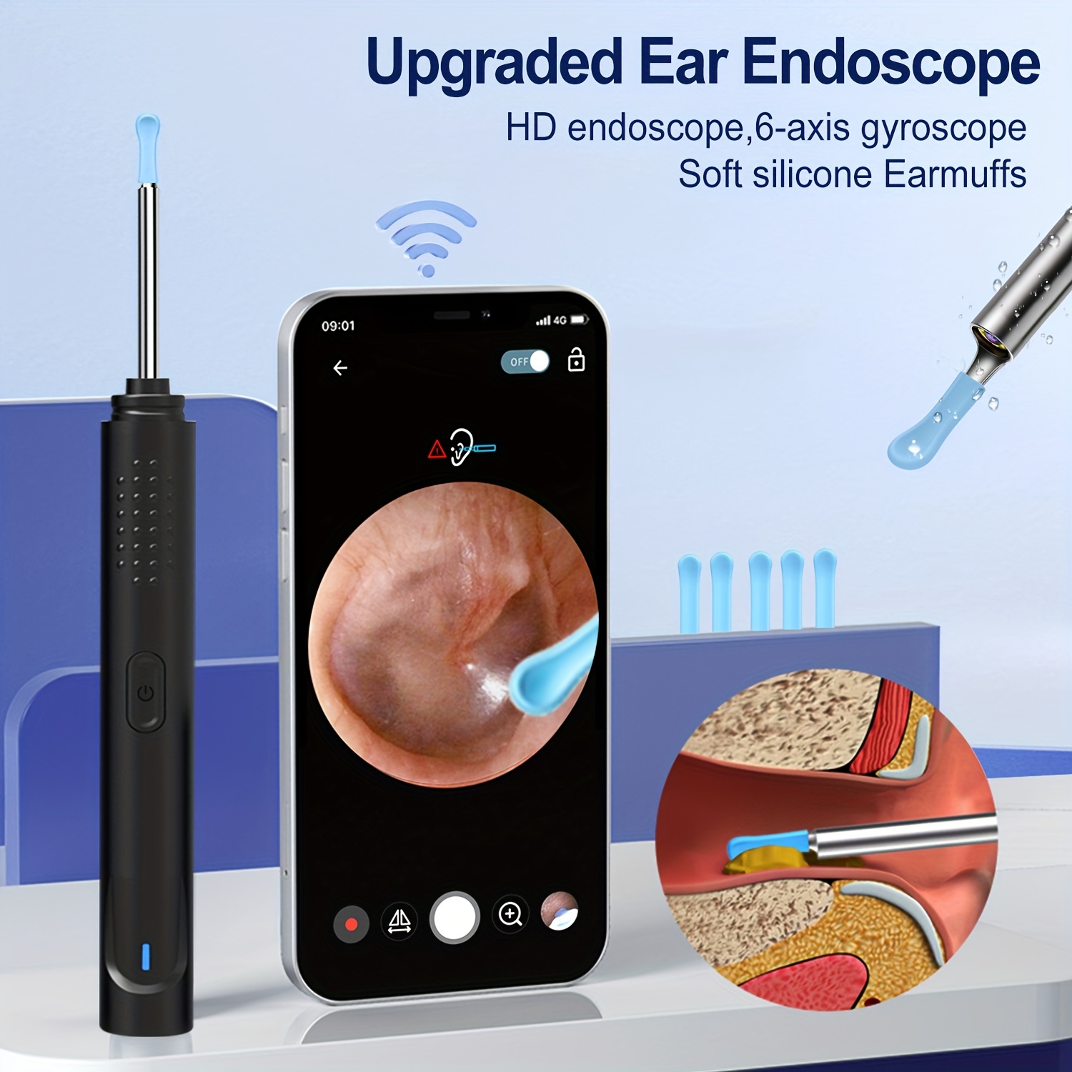 Otoscope Oreille Endoscope Caméra Oreille Visuelle Intelligente HD Kit de  Nettoyage d'oreille Avec boîte de rangement bleue pratique