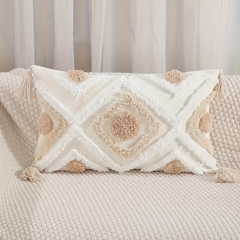 Geometric Beige Cushion Cover Geometric Beige Throw Pillow - Temu