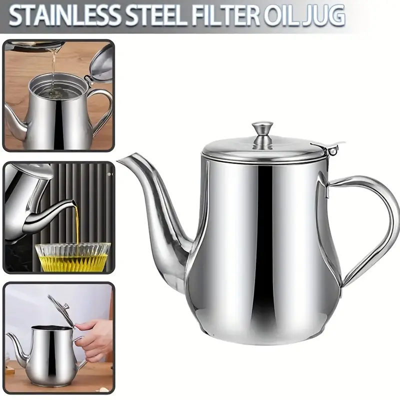 Kitchen Stainless Steel Oil Strainer Pot Grease Container - Temu