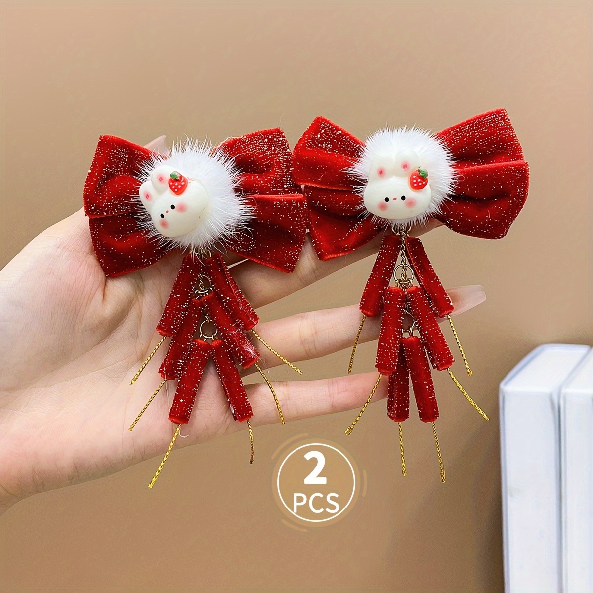 1/2/4pcs Lazos Cinta Roja Cabello Diadema Año Nuevo Niñas - Temu