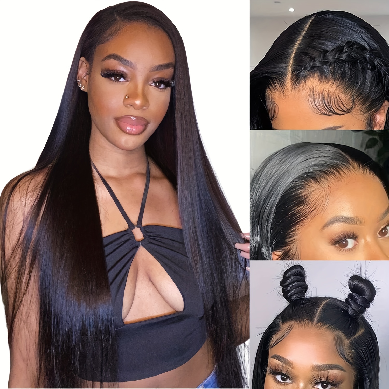 180% Brazilian Long Length Straight Human Hair Front Lace - Temu