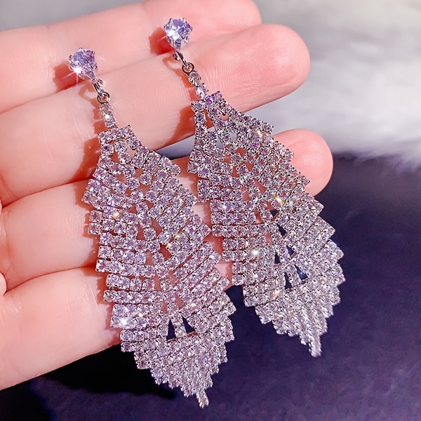 10 pairs lot shiny zircon decor dangle earrings simple luxury style zinc alloy jewelry gift for friends details 15