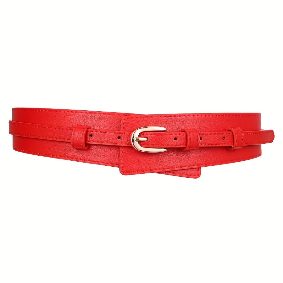 Pin Buckle Leather Wide Belts Stylish Solid Color Elegant - Temu