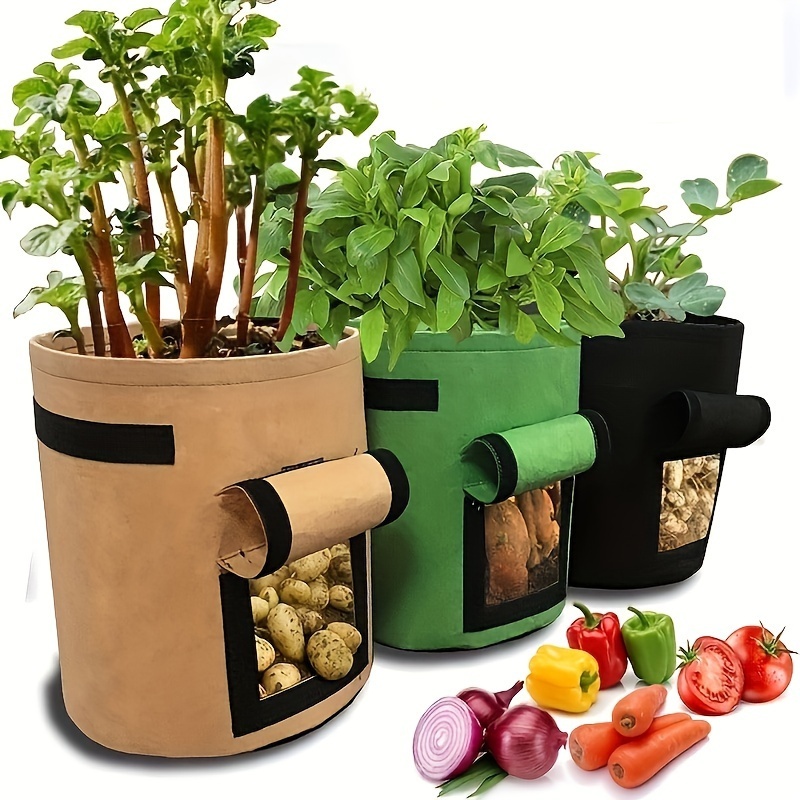 

1pc With Lid, Plant Growth Bags, Felt Strawberry Pots Tomato Plant Growing Peanut Bags, 5/7/10 Gallon