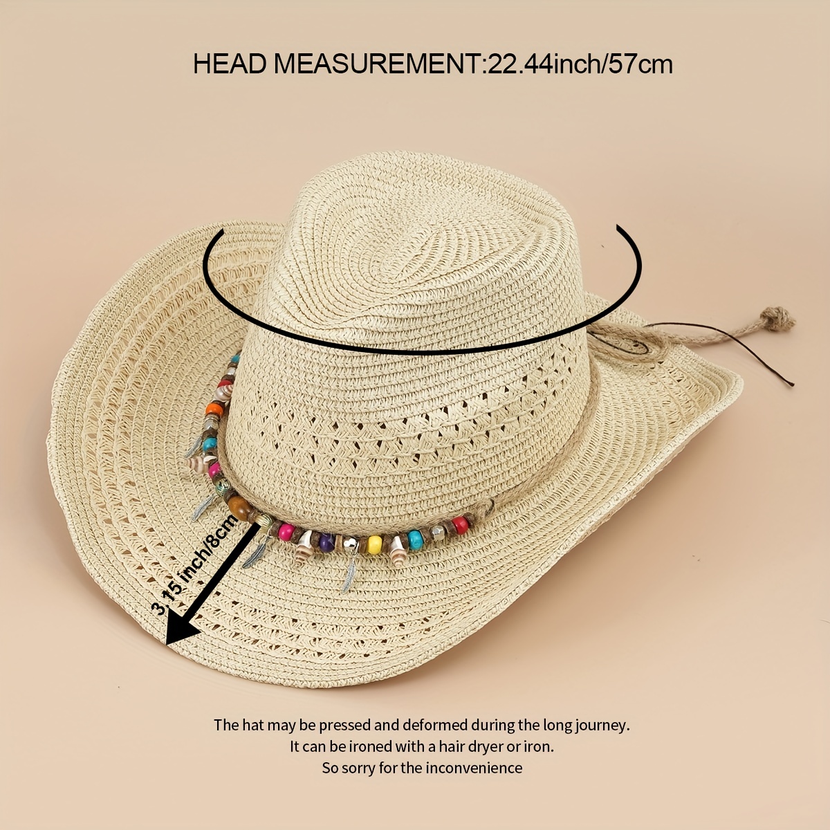 Boho Western Cowboy Straw Hat Outdoor Sunshade Beads Shell - Temu United  Arab Emirates