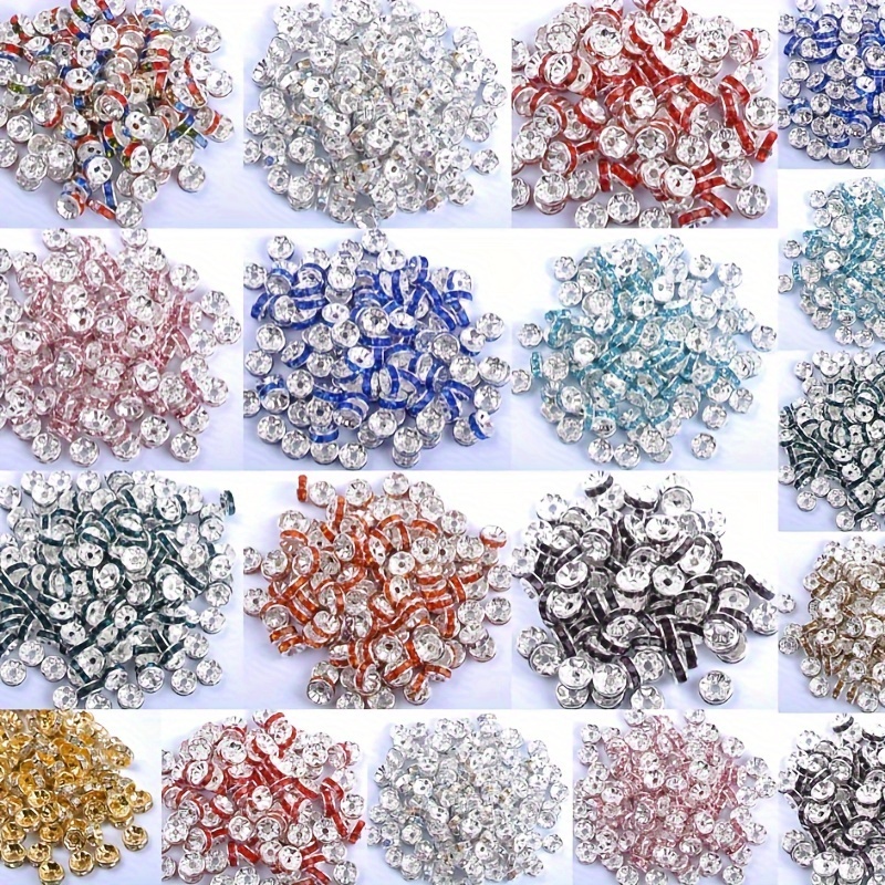 50pcs / 100pcs Czech Crystal Rhinestone Silver Rondelle Spacer