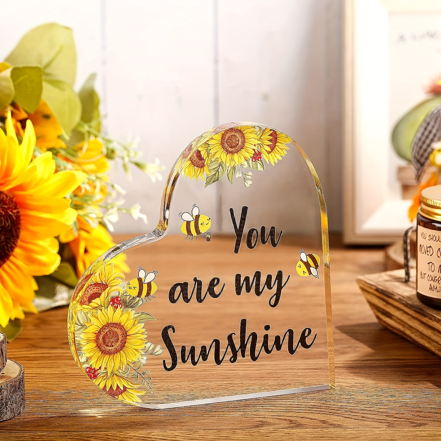 Inspirational Gifts for Women Heart Sunflower Acrylic Gift