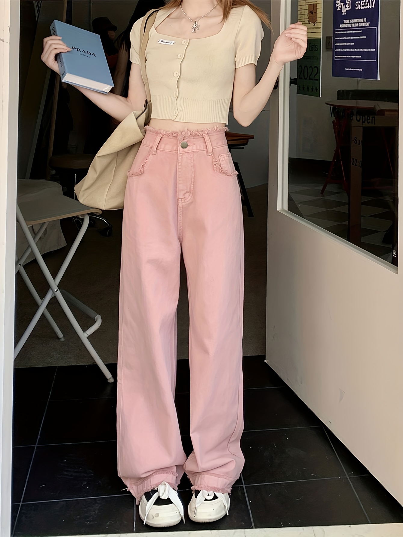 High Waist Casual Pink Jeans Pants  Pink jeans, Aesthetic clothing stores, Women  jeans