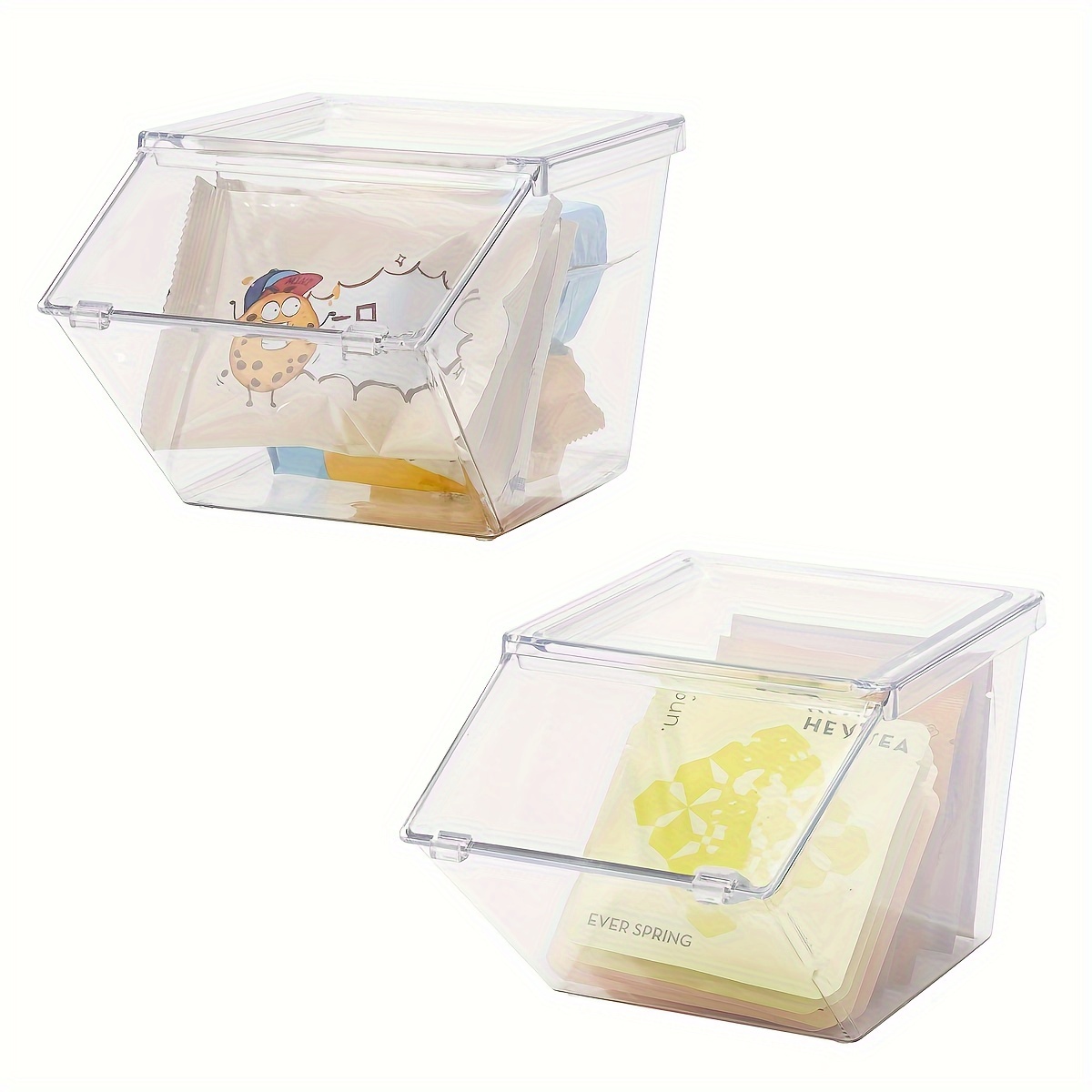 4pcs Stackable Small Food Storage Container Box with Flip Lid