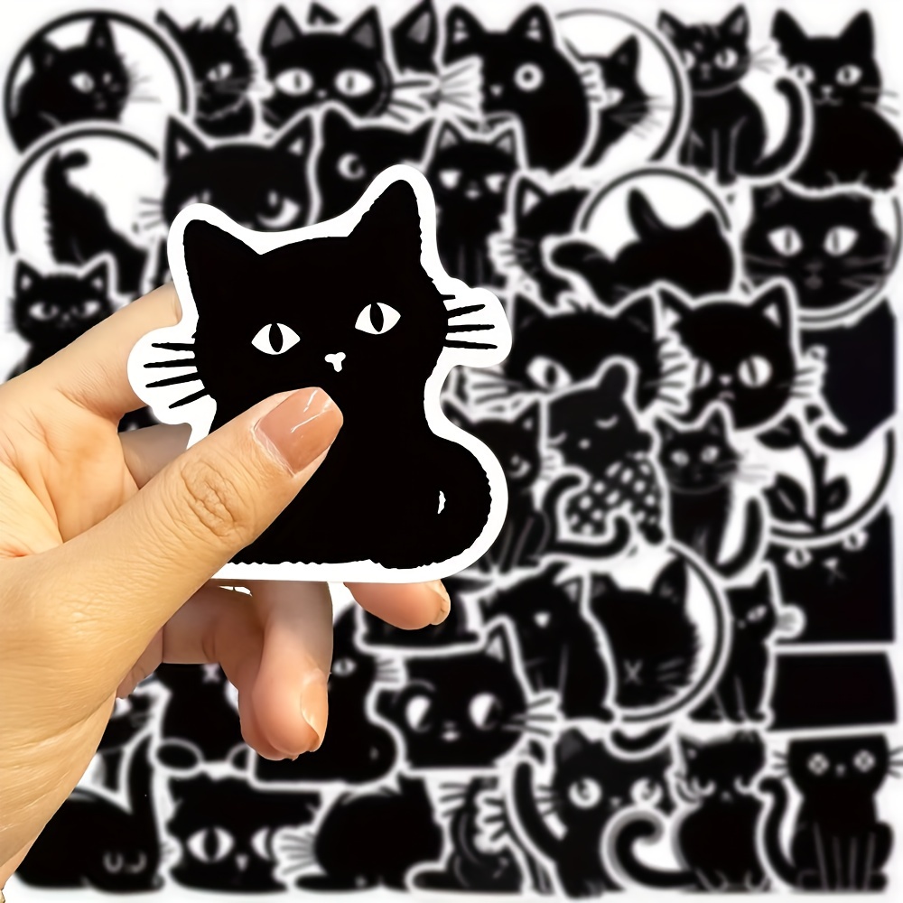 

50pcs Black Cat Stickers, Kawaii Kitty Stickers Set, Funny Waterproof Stickers For Water Bottle, Laptop, Phone Shell, Skateboard, Diy Decals, Decorative Stickers Art Supplies