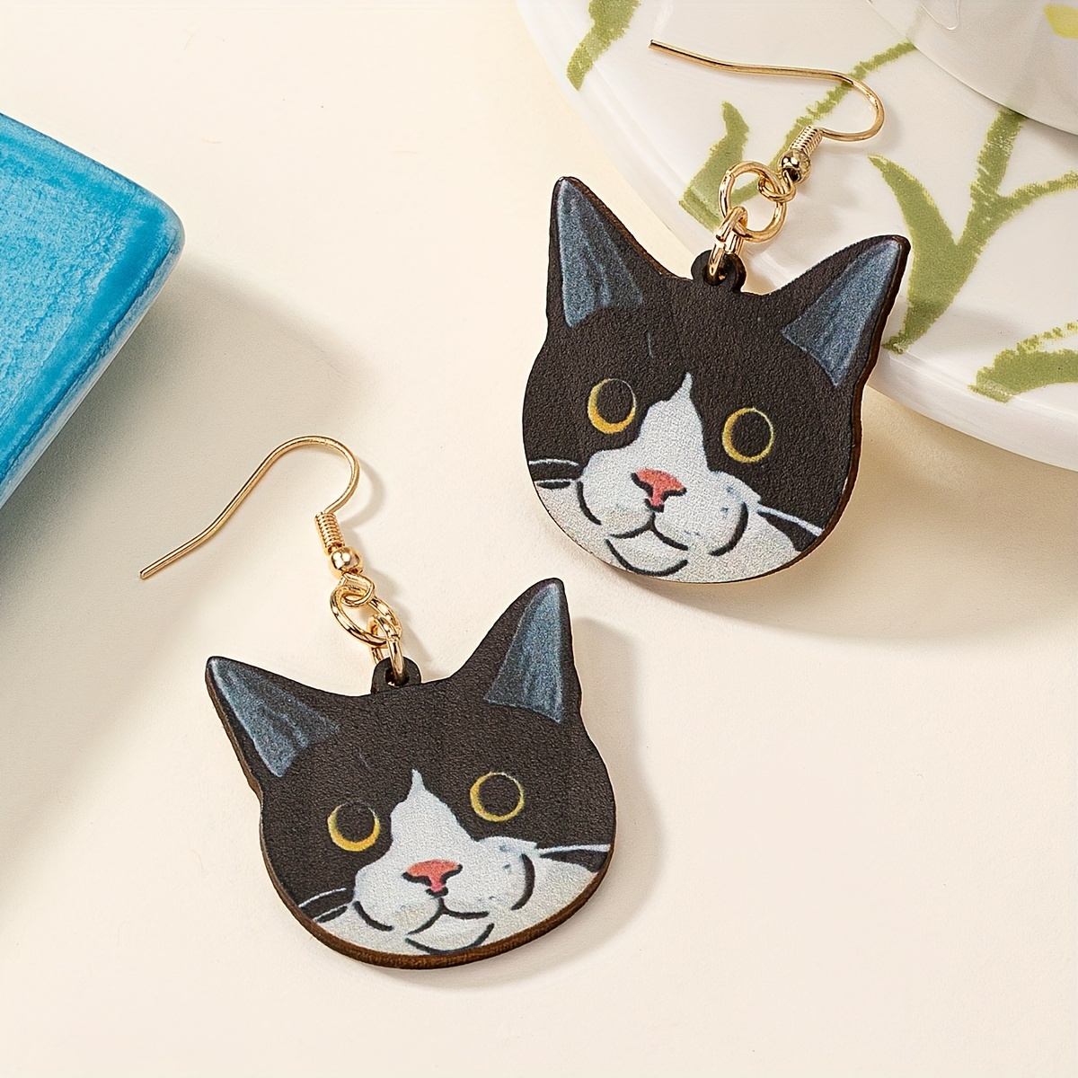 Boucles d'oreilles pendantes chat noir - Bijoux animaux