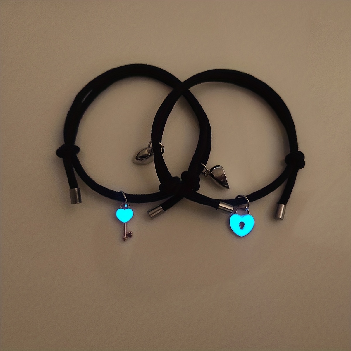 Luminous Lock and Key Couple Bracelet, Magnetic Suction