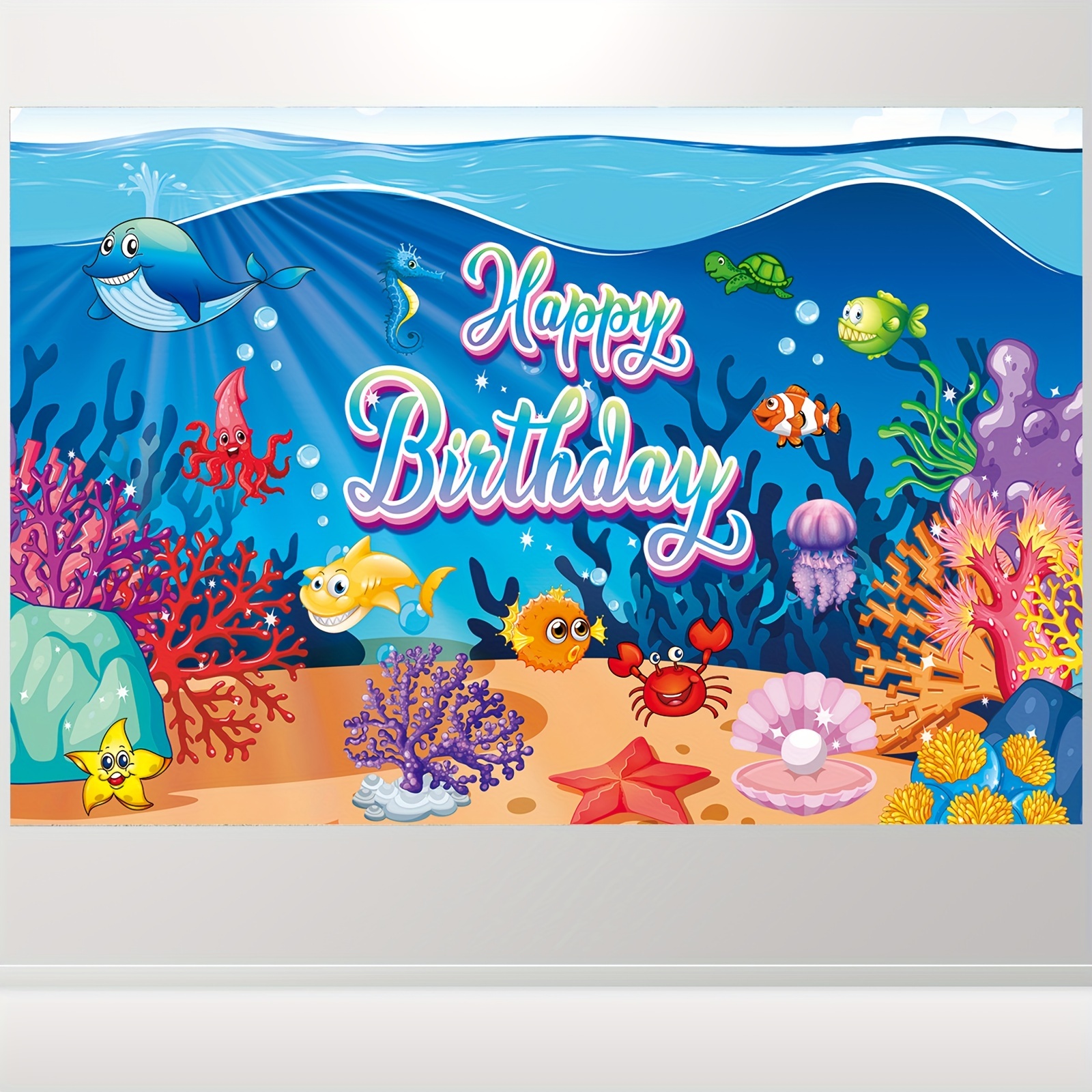 Under The Sea Backdrop Ocean Animal Happy Birthday - Temu United