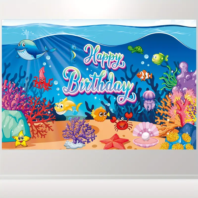 Under The Sea Backdrop Ocean Animal Happy Birthday - Temu United