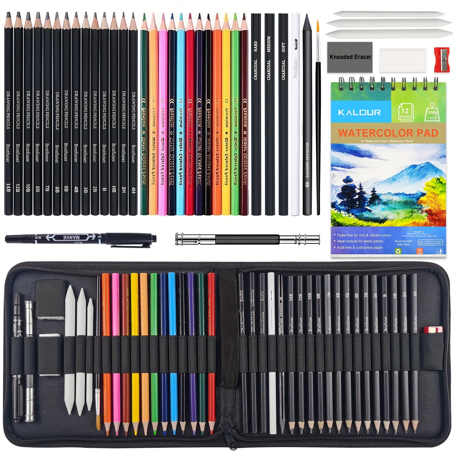 40 Pieces Professional Drawing Sketch Pencils Watercolor Eraser Pencil Art  Tools for Colouring Shading Beginners Sketching Drawing