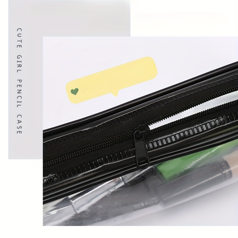 Transparent Pvc Pencil Case Black And White Student Stationery Zipper Pencil  Case 