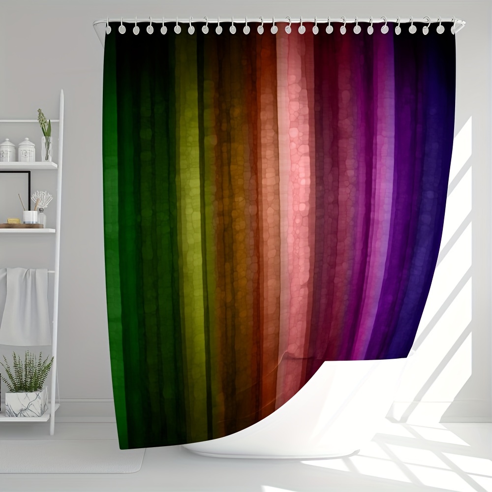 1pc Colorful Striped Shower Curtain with 12 Hooks - Waterproof and  Mildew-Proof Fabric for Bathroom Decor