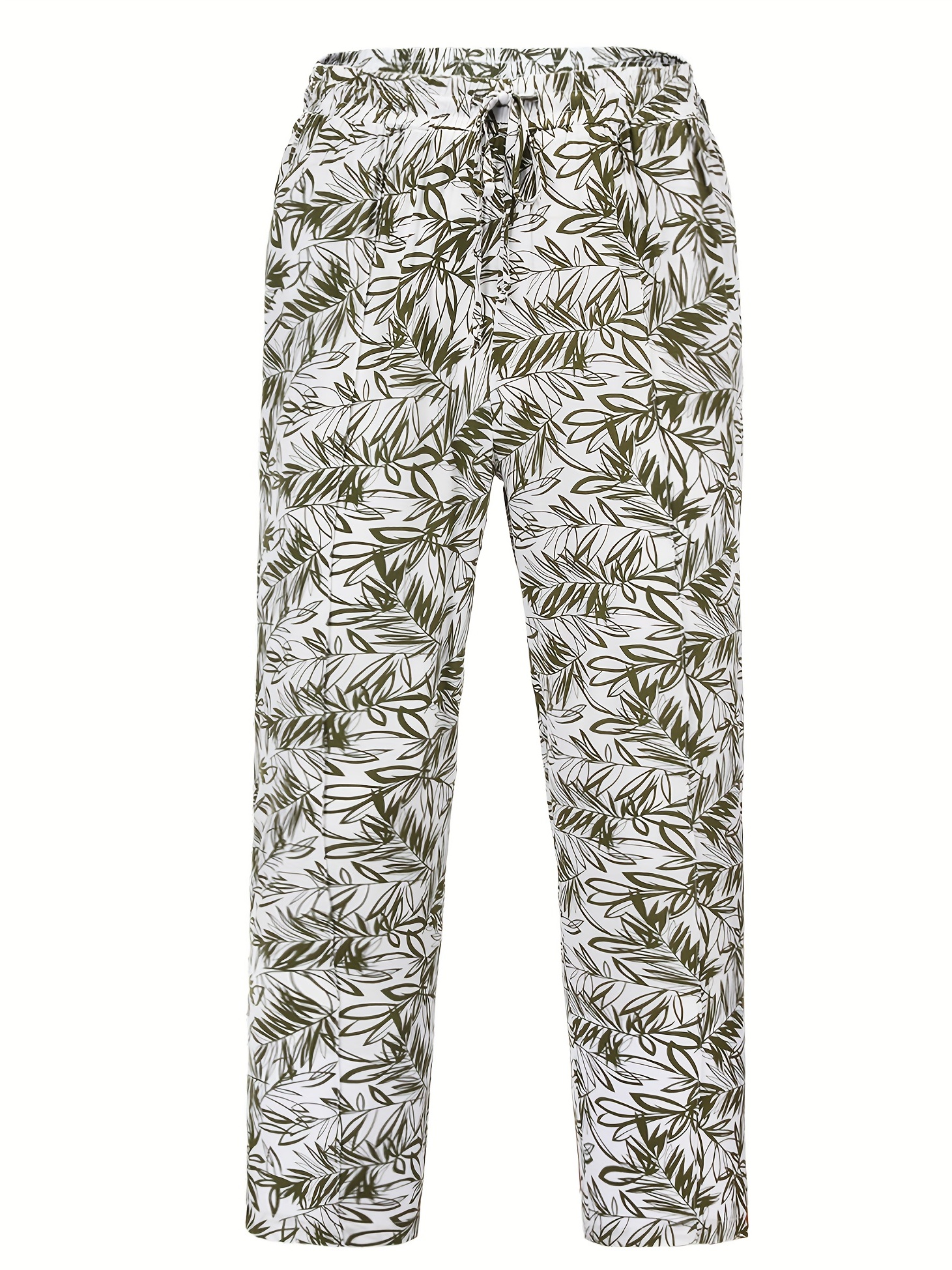 Hawaiian Floral Watercolor Palm Leaf Green Women's Pajama Pants