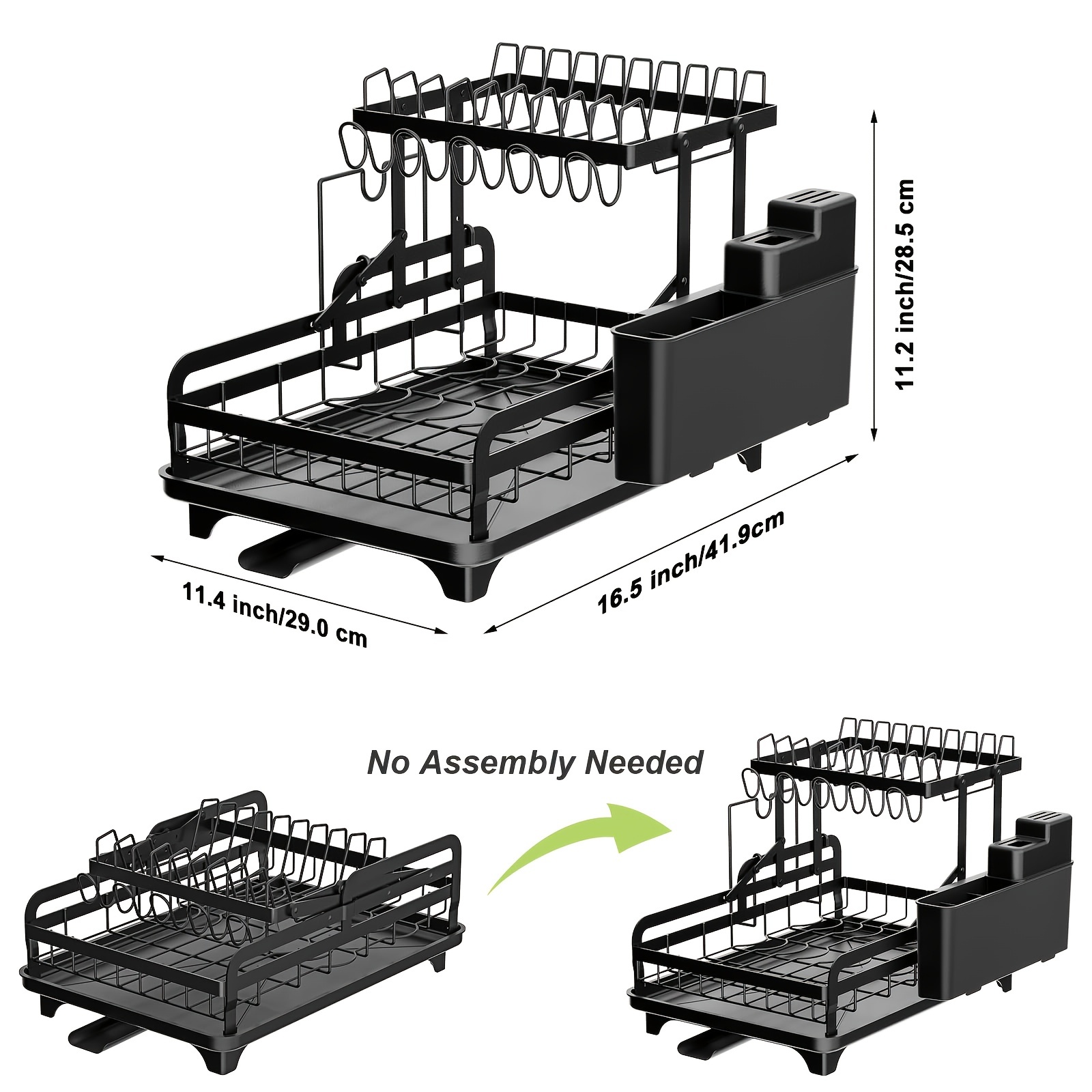 Escurridor de platos sobre el fregadero, acero inoxidable, para  almacenamiento de utensilios de cocina, negro