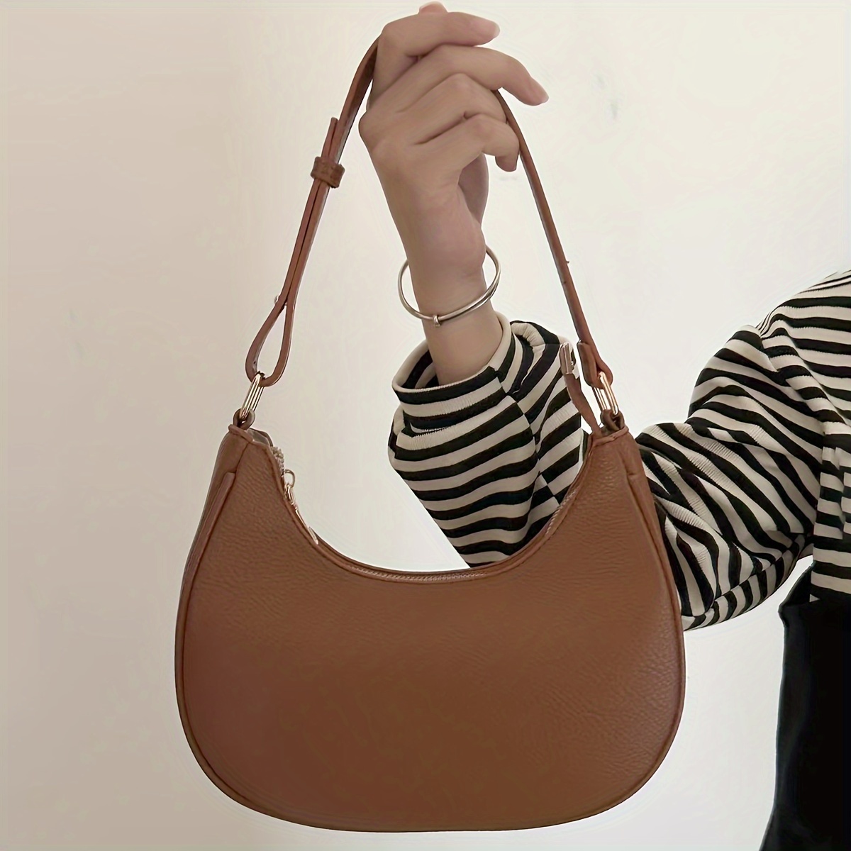 Minimalist Hobo Bag Women's Shoulder Bag, Simple All-match Underarm Bag,  Solid Color Baguette Bag Minimalist Leather Hobo Bag, Women's Shoulder Bag