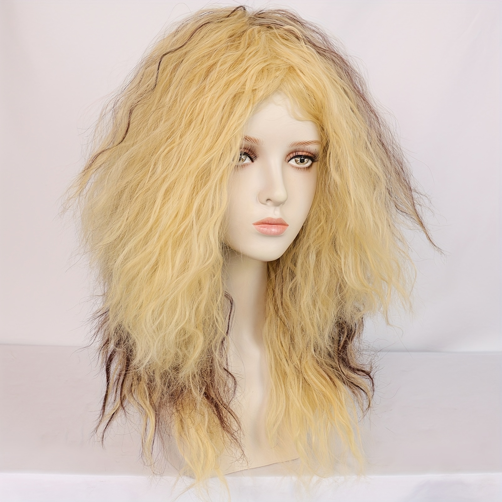 70s 80s Mens Wigs Punk Rocker Wigs Long Curly Hair Ladies Fluffy Heavy  Metal Rocker Wigs