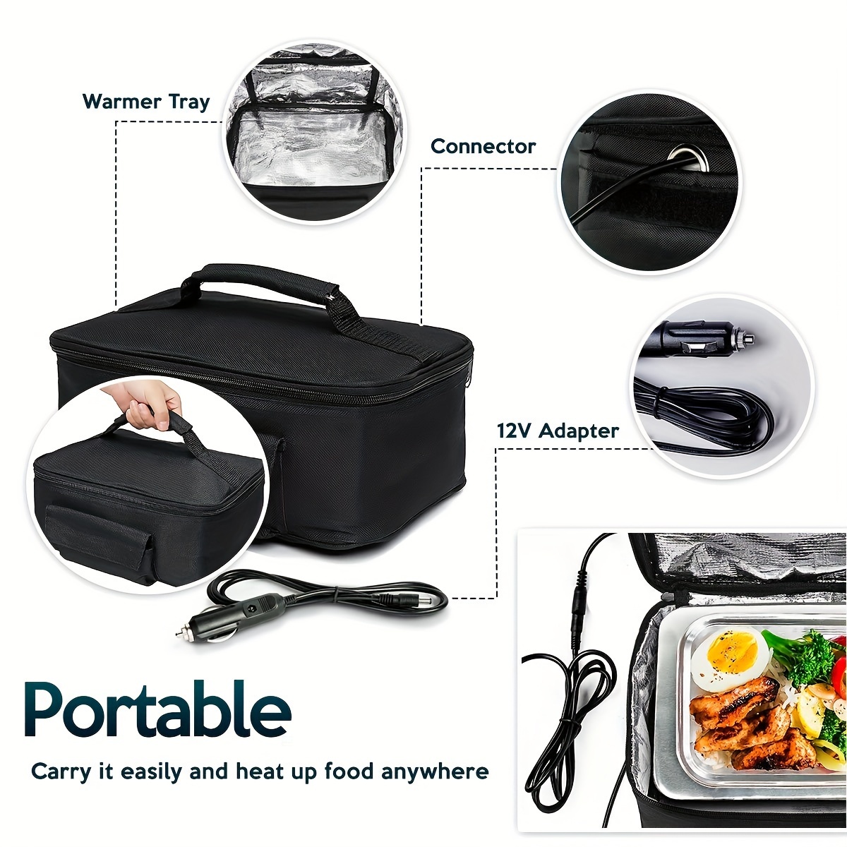 Rottogoon 5TFW16W Portable Oven, 12V Car Food Warmer Portable Personal Mini  Oven Electric Heated Lunch Box for Meals Reheating & Raw Food