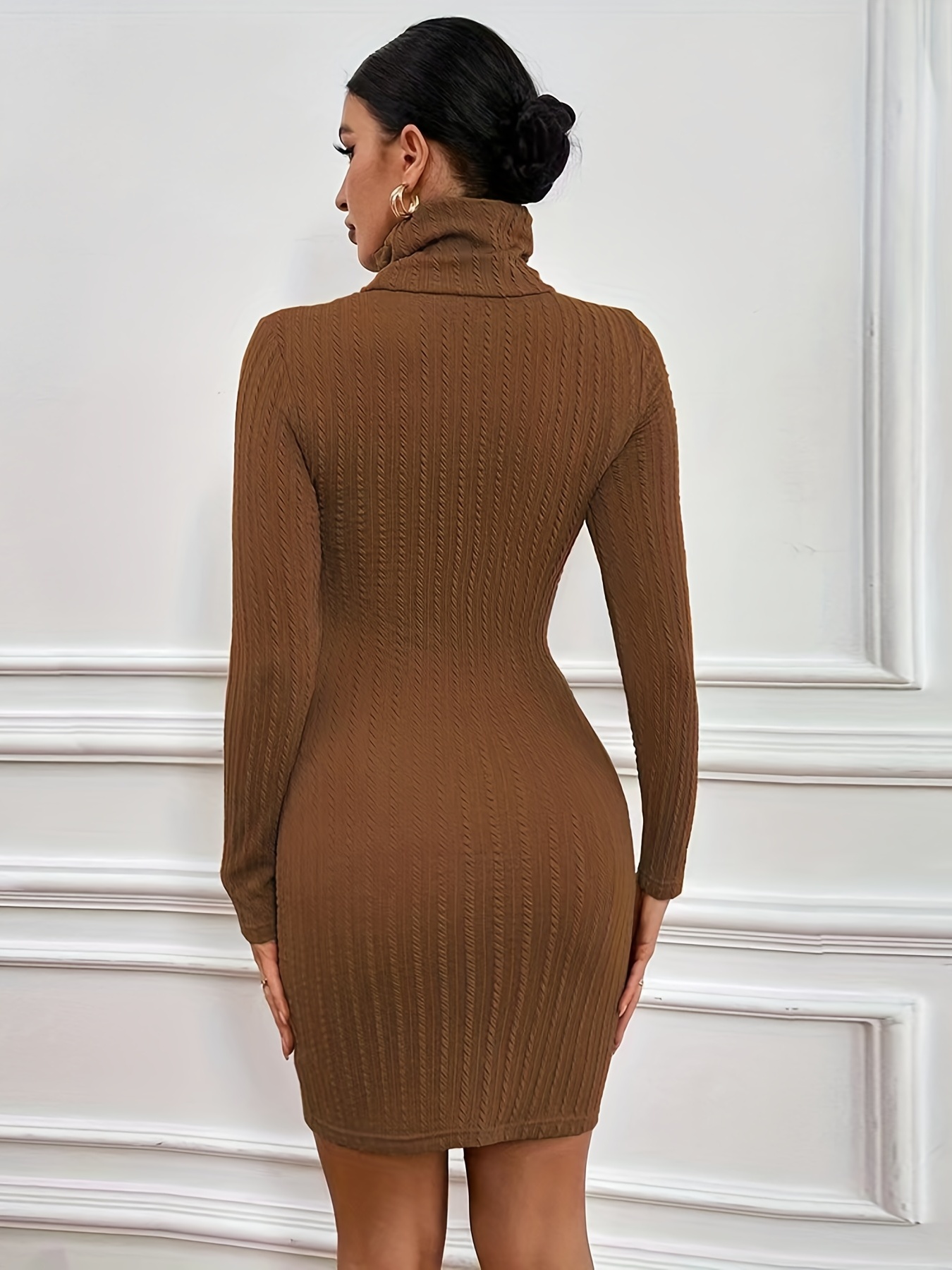 cut out turtleneck dress casual long sleeve bodycon solid dress womens clothing