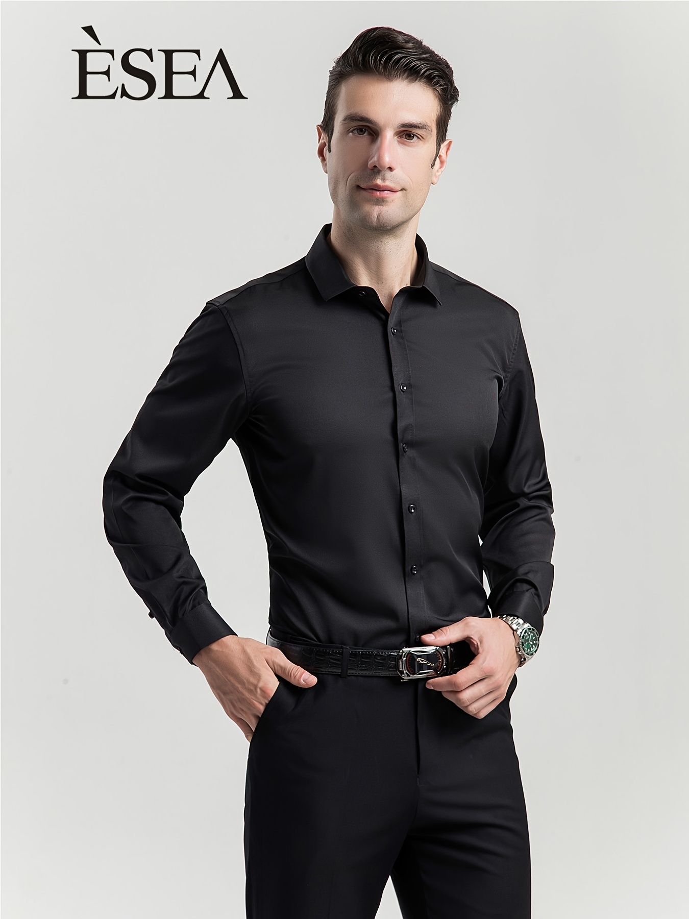 Long Sleeve Men Dress Shirts Simple All Match Business Formal Wear