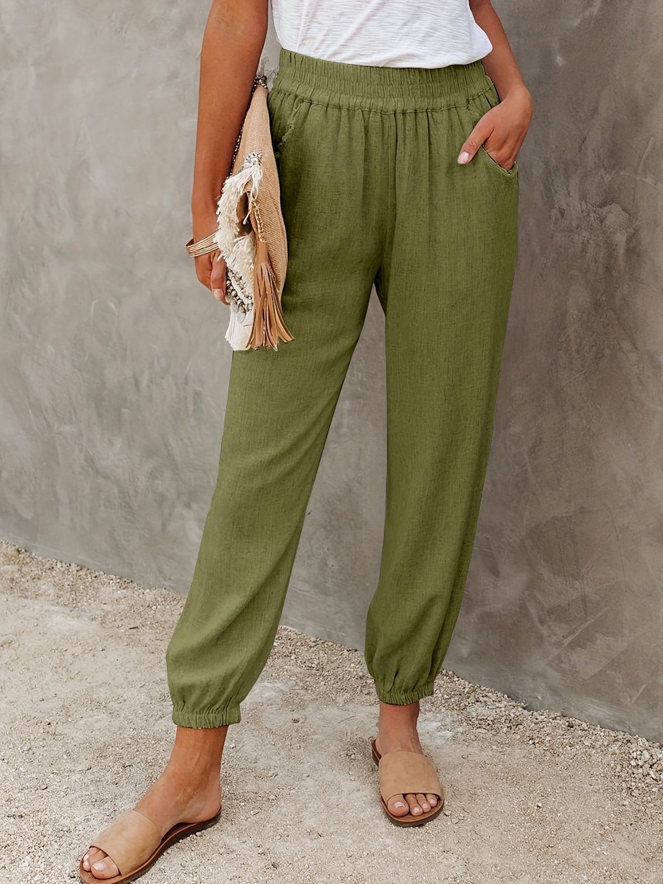 Buy Women Olive Green Regular Fit Solid Joggers - Trousers for