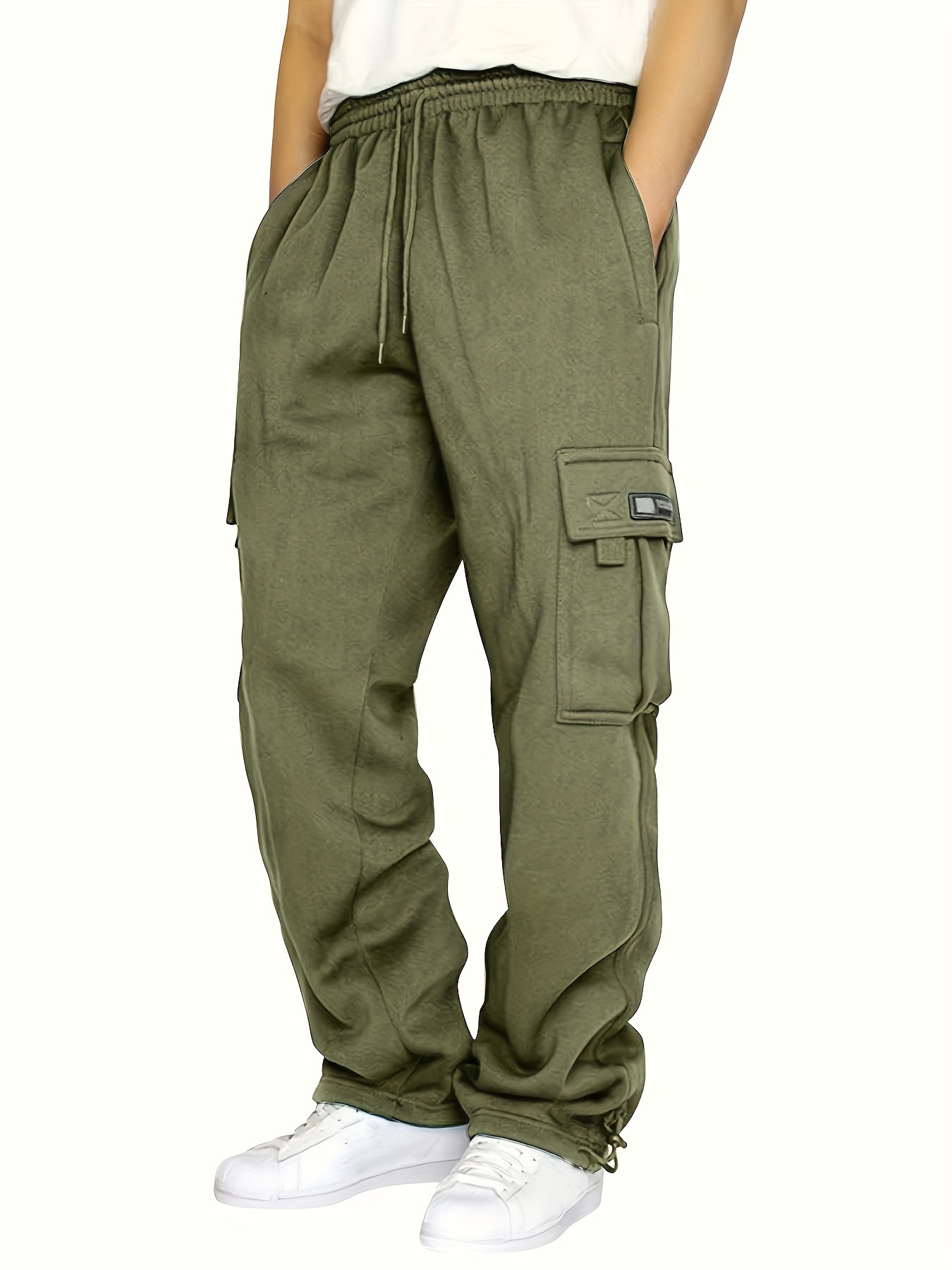 Men's Heavyweight Fleece Cargo Pants Sweatpants Plus Size Men Loose Sports  Cargo Trousers Casual Hip Hop Pants