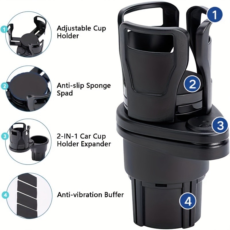 2 in 1 Multifunctional Car Cup Holder Expander Adapter with Adjustable  Base,All Purpose Car Cup Holder and Organizer for Snack Bottles Cups Drink  