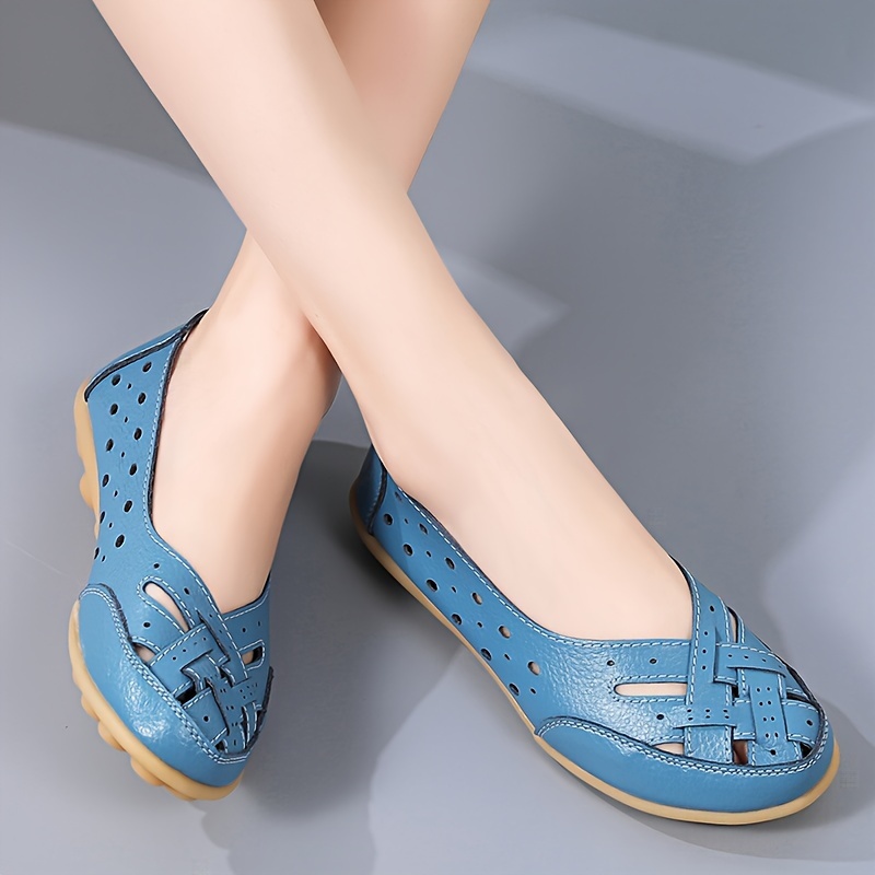 women s hollow flat shoes solid color breathable slip shoes details 10