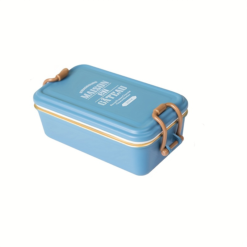 1pc Double Layer Blue Bento Box For Kids, Students And Adults