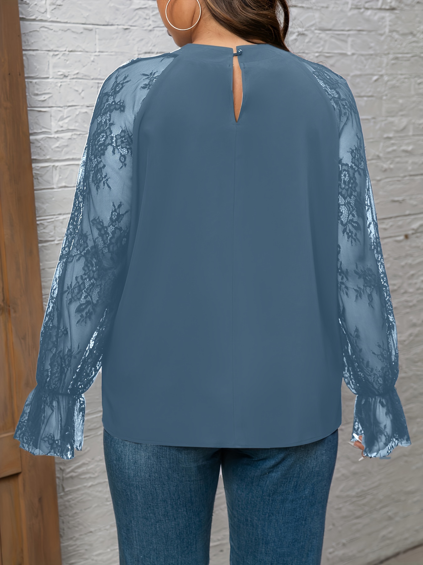 Navy blue lace sales top plus size