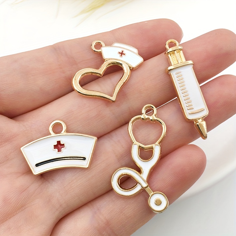 Mixte 72pcs Thème Appareil Médical Argenté Bonnet D'Infirmière/  Stéthoscope/ Seringue/ Motifs Ambulance Pendentif Charme En Alliage Pour La