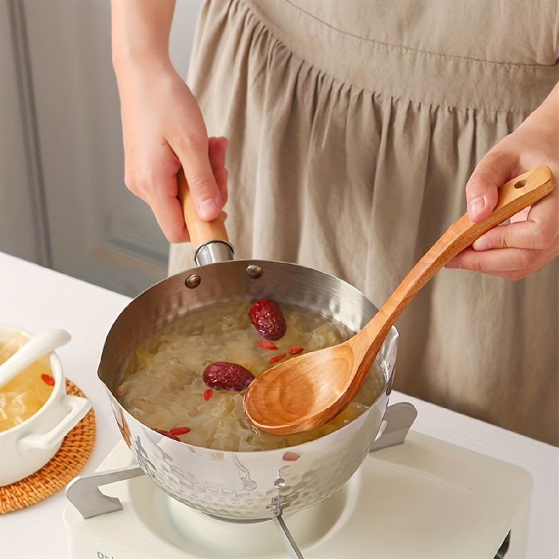 Cazo japonés con mango de madera, cacerola Yukihira con boquilla de  vertido, sartén antiadherente para sopa de leche, exquisita cacerola de  inducción