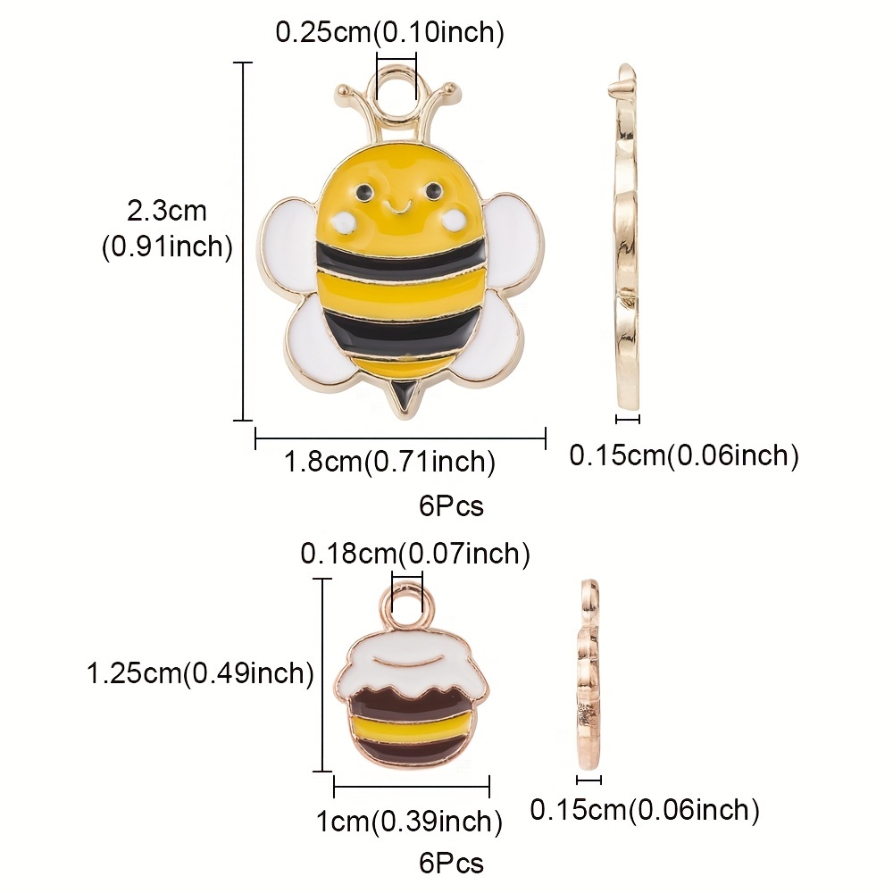 12 Pcs Bee / Honey Pot Shape Loose Beads Cute Charms Pendants for Jewelry Making or DIY Crafts,Temu