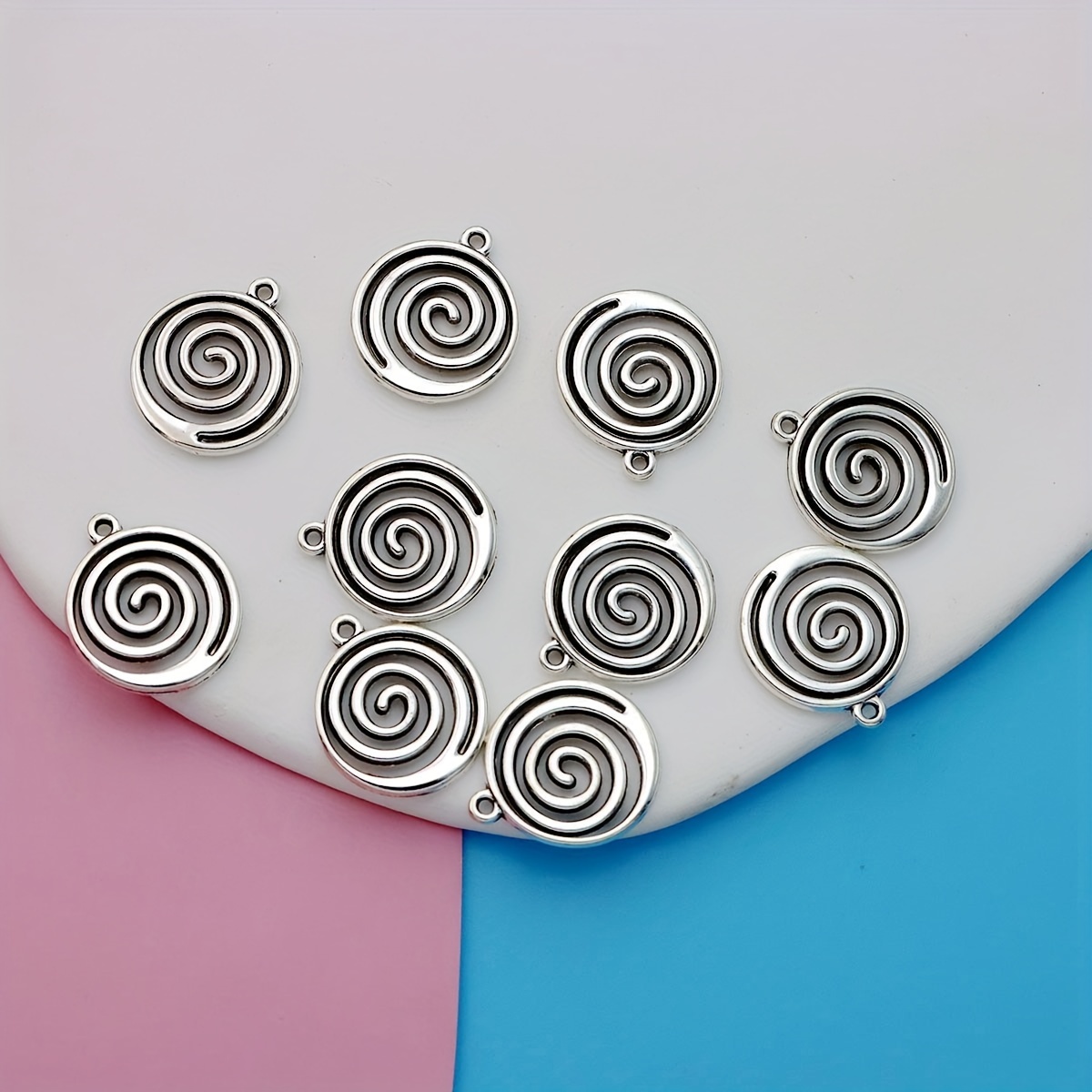 10 Spiral Swirl Circles Tiny Charm for Bracelet/Earrings/Necklace Pendant  Silver