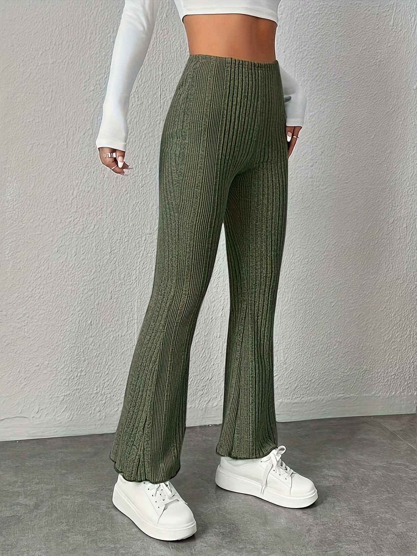 Rib-knit flared trousers