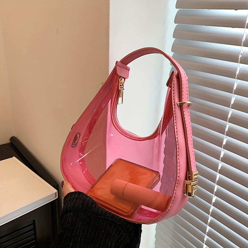 Mirror-colored Pure Color Baguette Bag, Fashionable Commuting Zipper  Underarm Bag, Women's Simple Shoulder Bag