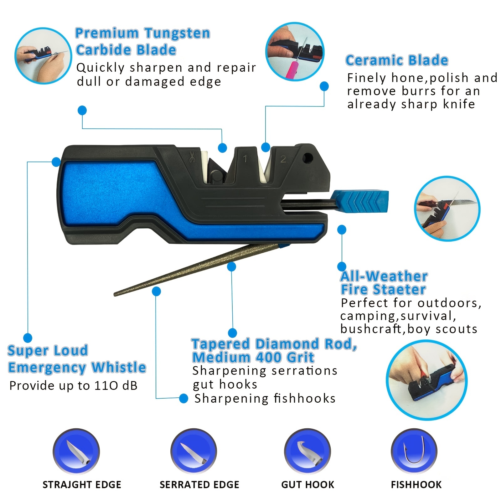 Portable Tungsten Ceramic Carbide Knife Sharpener For Outdoor Camping,  Hiking, And Fishing - Perfect For Sharpening Fish Hooks And Pocket Tools -  Temu