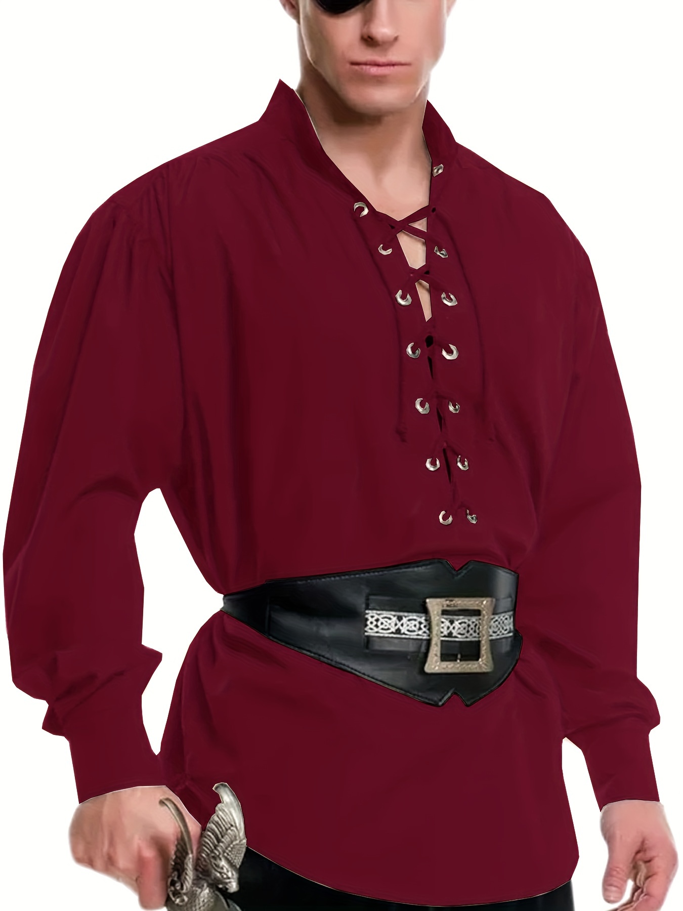 Black Laced Cotton Shirt, Medieval Mens Wear