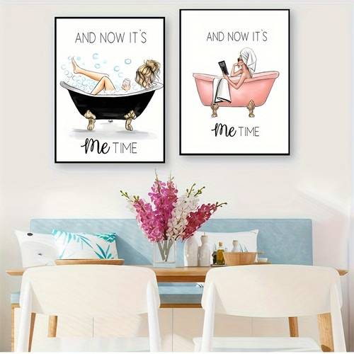 2pcs Canvas Poster, Retro Art, Nordic Bathroom Wall Poster, Ideal Gift For Bedroom Living Room Corridor, Wall Art, Wall Decor, Fall Decor, Wall Decor, Room Decoration, No Frame