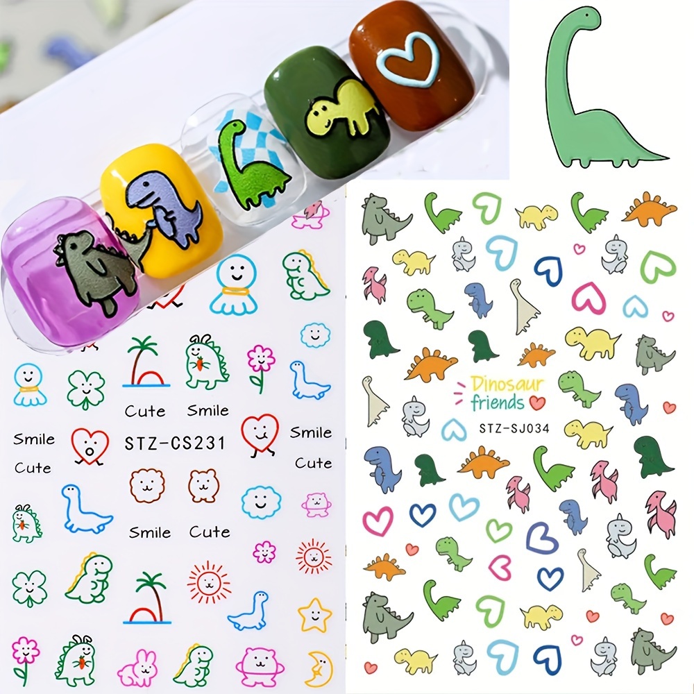 

4 Sheet Cute Cartoon Dragon Design Nail Art Stickers, Self Adhesive Nail Art Decals, Nail Art Supplies For Women And Girls