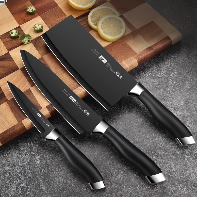 Knife, Rust-proof Black Edge Knife, Comfortable Plastic Black Handle,  Household Rental House Dormitory Knife Set - Temu