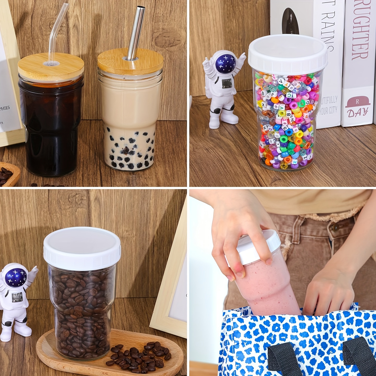 Glass Cups With Lids And Straws, Glass Smoothie Boba Cup, With Random Color  Cup Brush And Random Color Funnel, Glass Coffee Cup With Lid And Straw, Ice  Coffee Cup, Christmas Gifts 