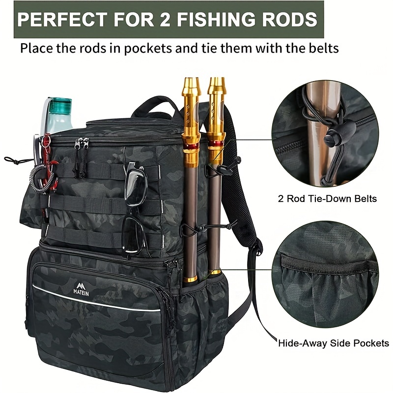 Fishing Tackles Storage Backpack With Cooler, Large Fishing Bag With Rod  Holders, Outdoor Camping Hiking Portable Tactical Sports Bag
