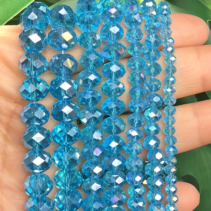 

4/6/8mm Faceted Ab Lake Blue Austria Crystal Beads Glass Loose Rondelle Wheel Beads For Jewelry Making Diy Bracelet Necklace 15 Inches 1 Strand